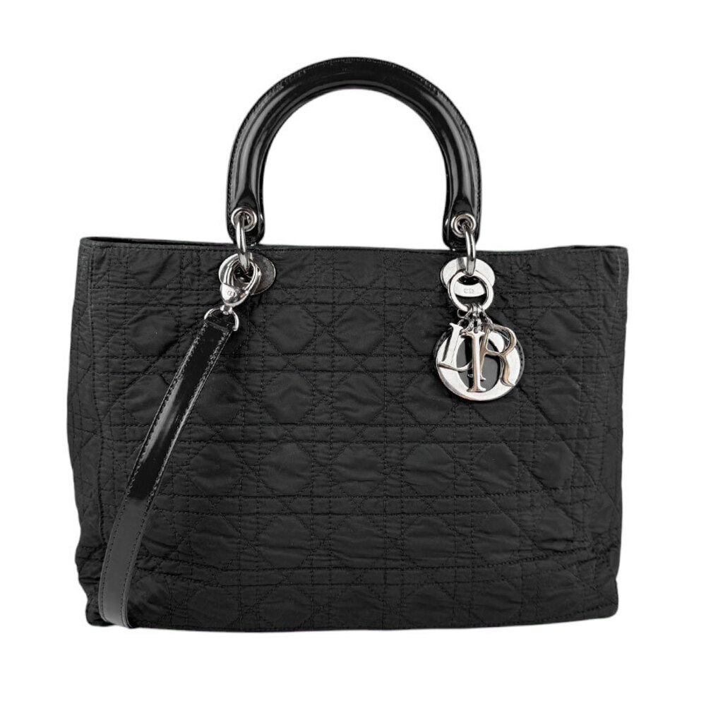 Christian Dior 2way Shoulder Bag Patent Vernis leather black Navy Blue
